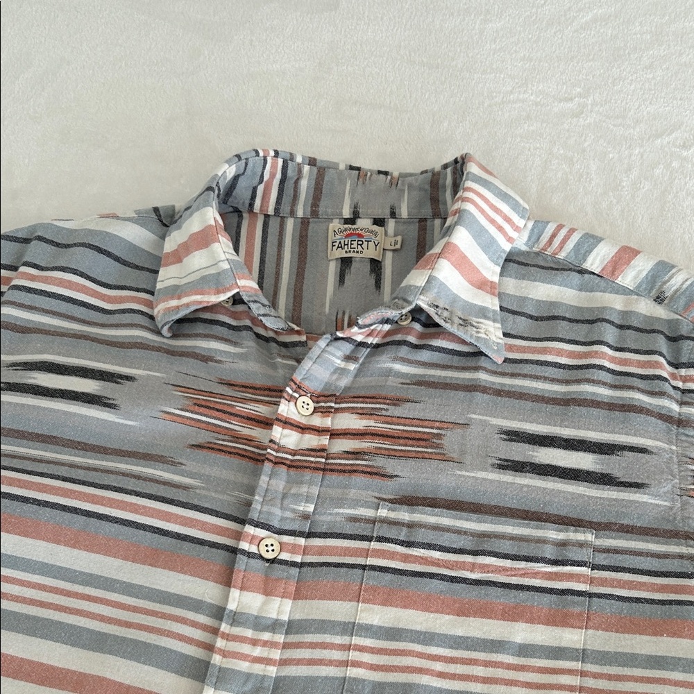 Faherty Men's Casual Striped Shirt - Blue, Gray, Red